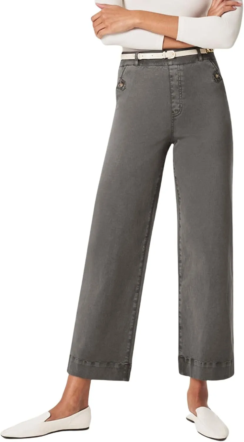 Women Stretch Twill Cropped Wide Leg Pant Casual Straight Leg Chino Pants Baggy Ankle Jeans Cropped Denim Pants