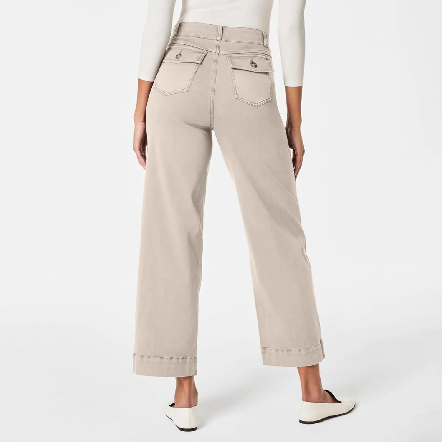 Women Stretch Twill Cropped Wide Leg Pant Casual Straight Leg Chino Pants Baggy Ankle Jeans Cropped Denim Pants