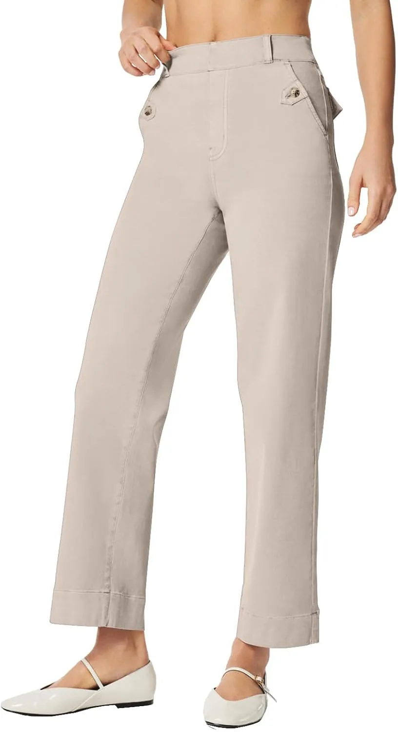 Women Stretch Twill Cropped Wide Leg Pant Casual Straight Leg Chino Pants Baggy Ankle Jeans Cropped Denim Pants