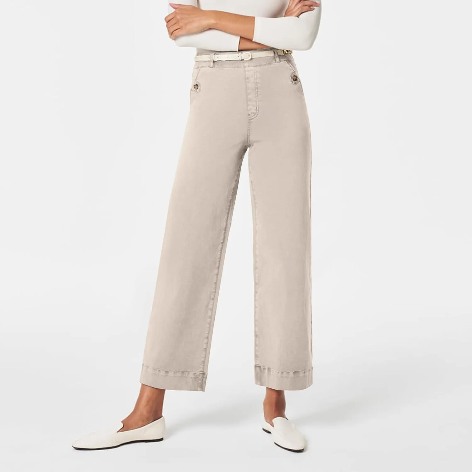 Women Stretch Twill Cropped Wide Leg Pant Casual Straight Leg Chino Pants Baggy Ankle Jeans Cropped Denim Pants