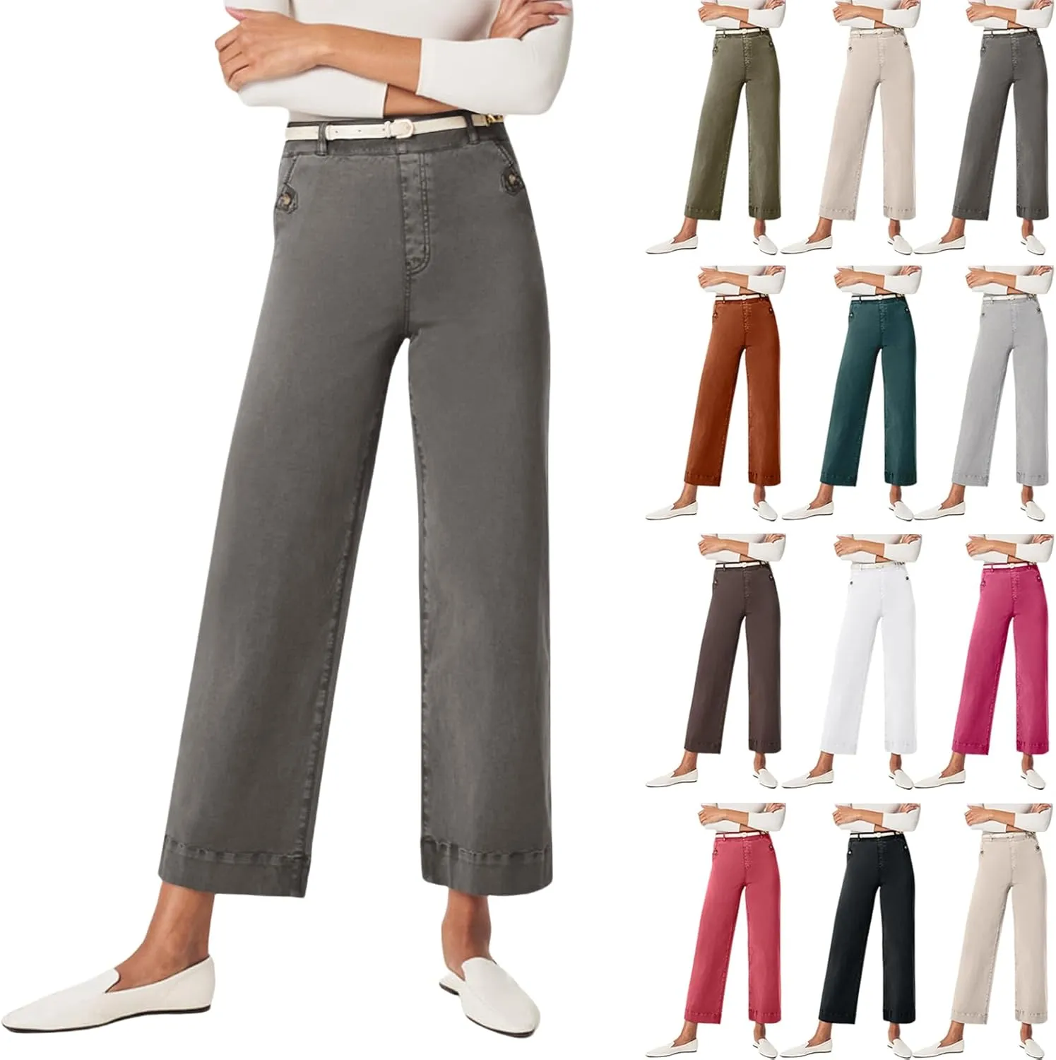 Women Stretch Twill Cropped Wide Leg Pant Casual Straight Leg Chino Pants Baggy Ankle Jeans Cropped Denim Pants