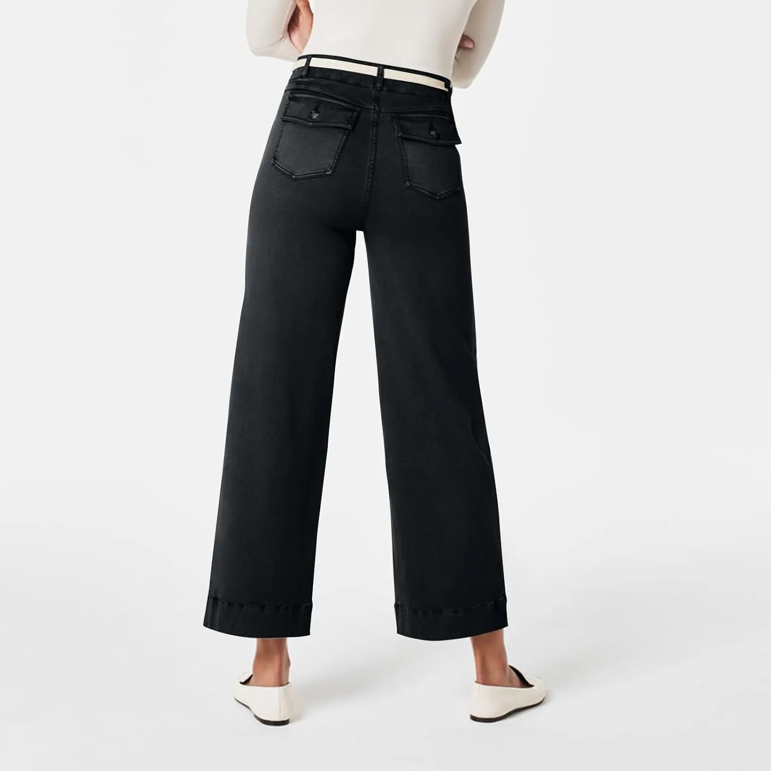 Women Stretch Twill Cropped Wide Leg Pant Casual Straight Leg Chino Pants Baggy Ankle Jeans Cropped Denim Pants