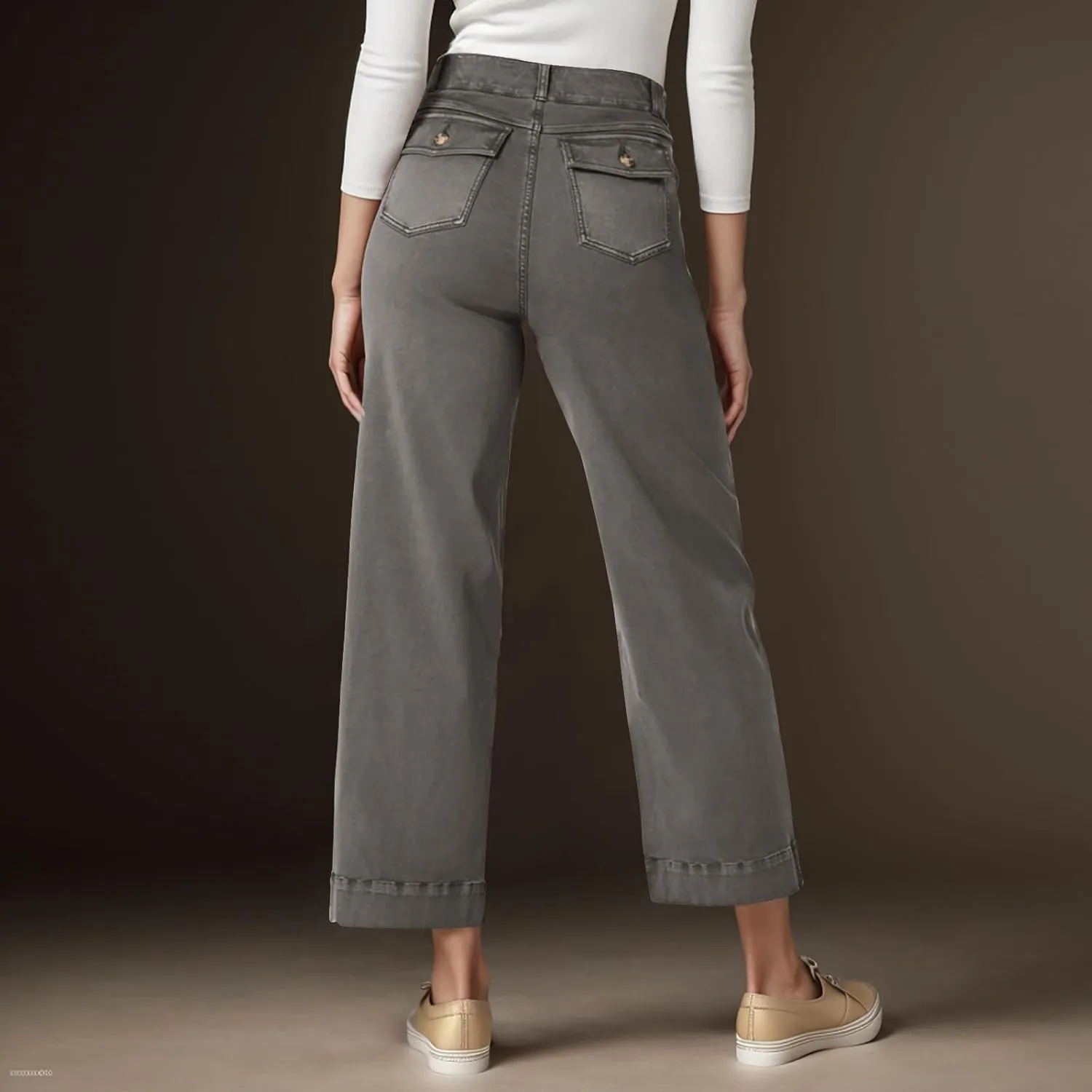 Women Stretch Twill Cropped Wide Leg Pant Casual Straight Leg Chino Pants Baggy Ankle Jeans Cropped Denim Pants