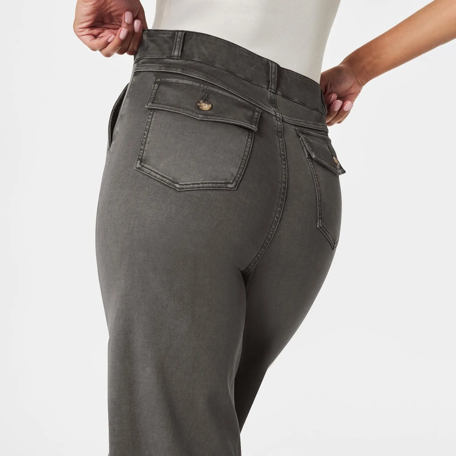 Women Stretch Twill Cropped Wide Leg Pant Casual Straight Leg Chino Pants Baggy Ankle Jeans Cropped Denim Pants