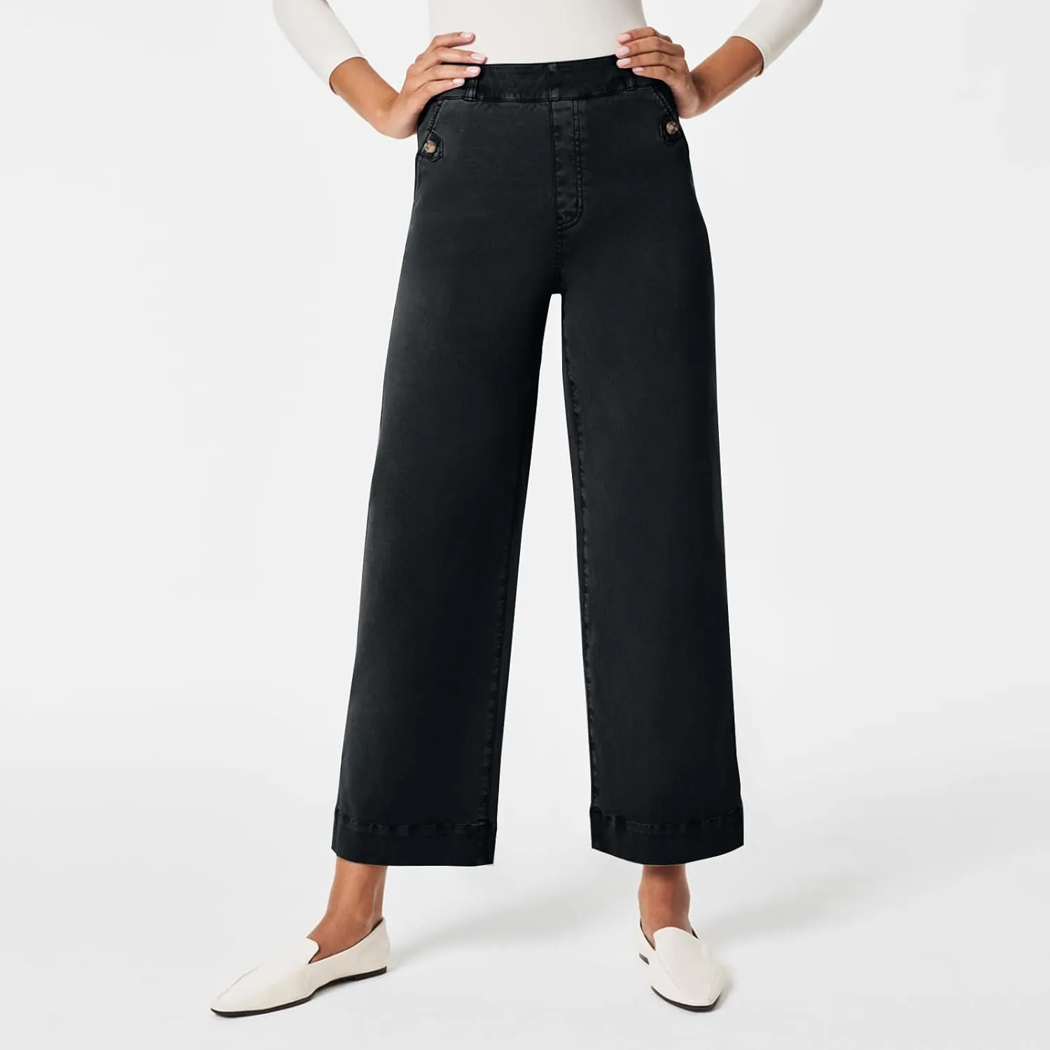 Women Stretch Twill Cropped Wide Leg Pant Casual Straight Leg Chino Pants Baggy Ankle Jeans Cropped Denim Pants
