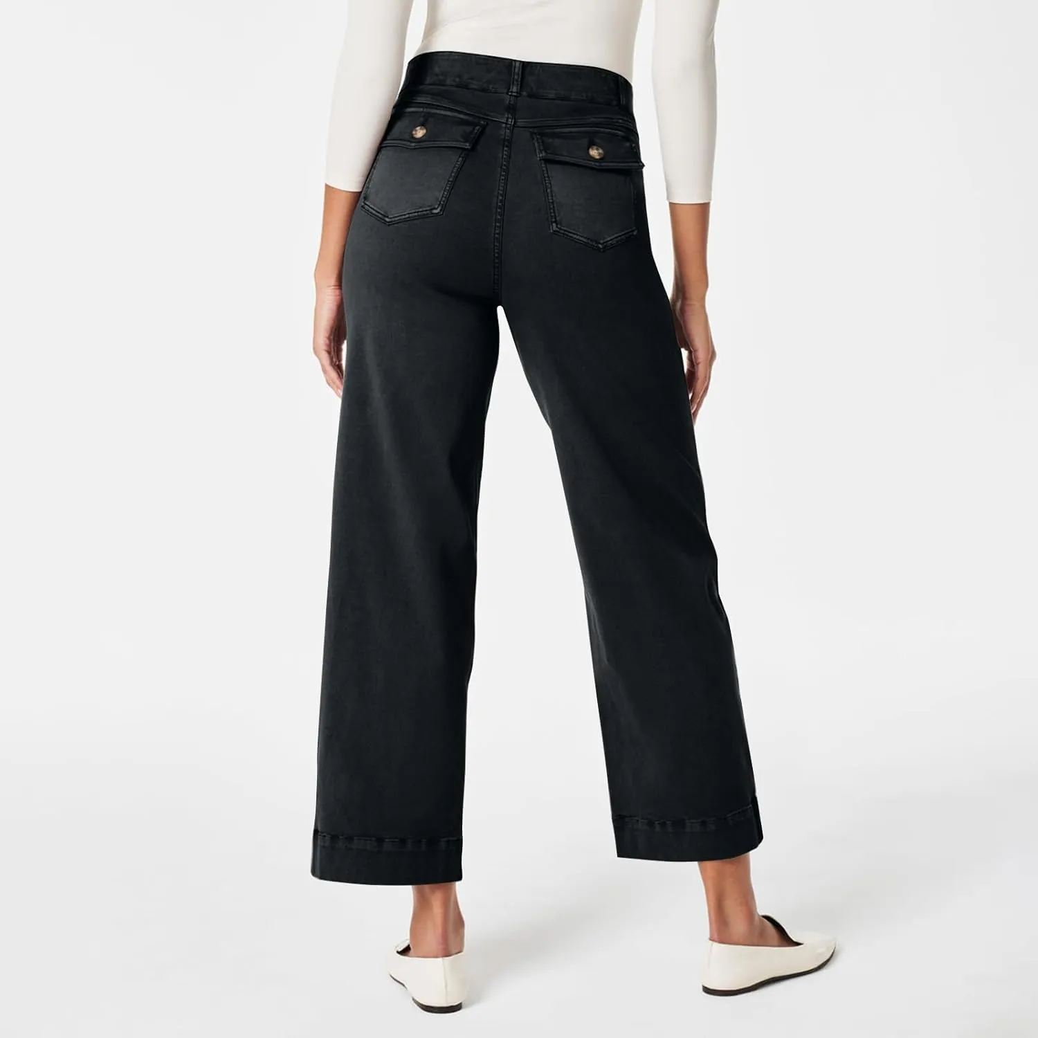 Women Stretch Twill Cropped Wide Leg Pant Casual Straight Leg Chino Pants Baggy Ankle Jeans Cropped Denim Pants