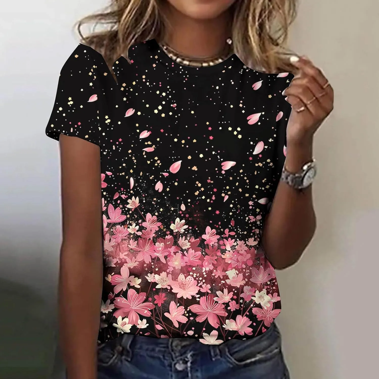 Women Summer Casual Hawaiian Printed T Shirt Short Sleeve Crewneck Vacation Basic Tops Loose Comfy Blouse