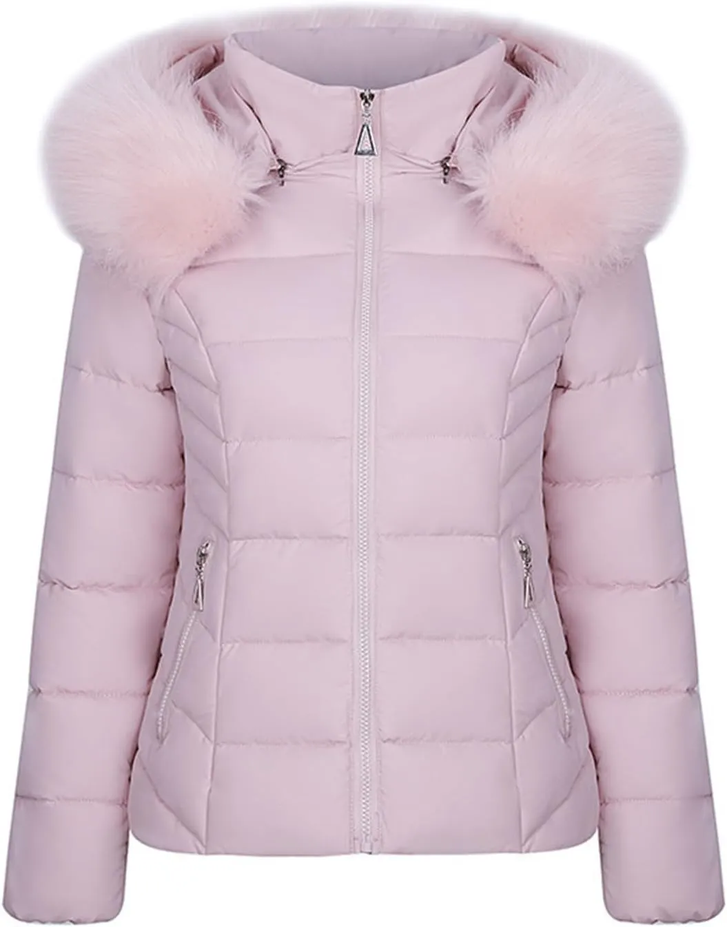 Women Warm Winter Down Puffer Jacket Trendy Hooded Winter Puffer Coat with Faux Fur Lined Hood and Collar