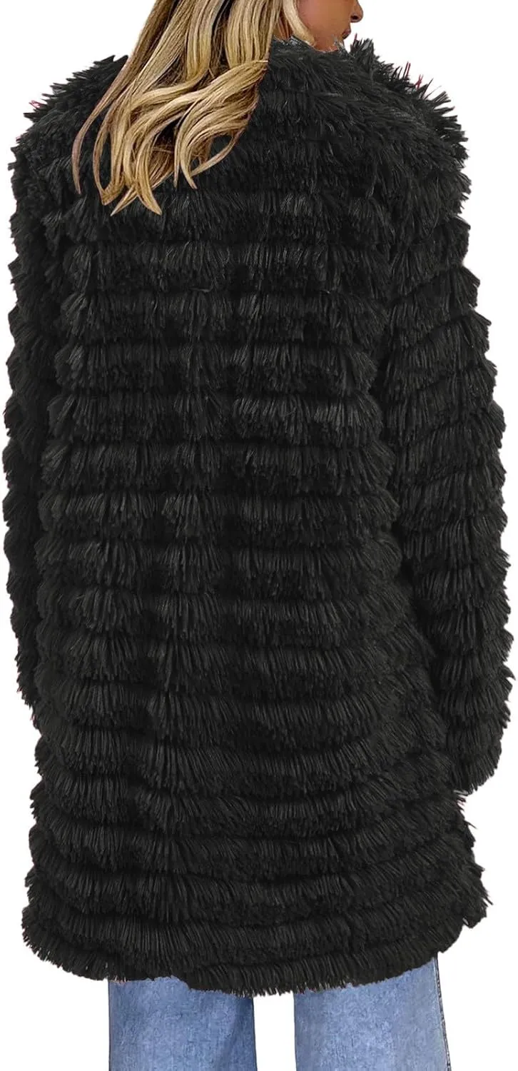 Women's 2024 Winter Overcoats Trendy Casual Fuzzy Jackets Fashion Open Front Cardigan Long/Short Shaggy Coat Outerwear