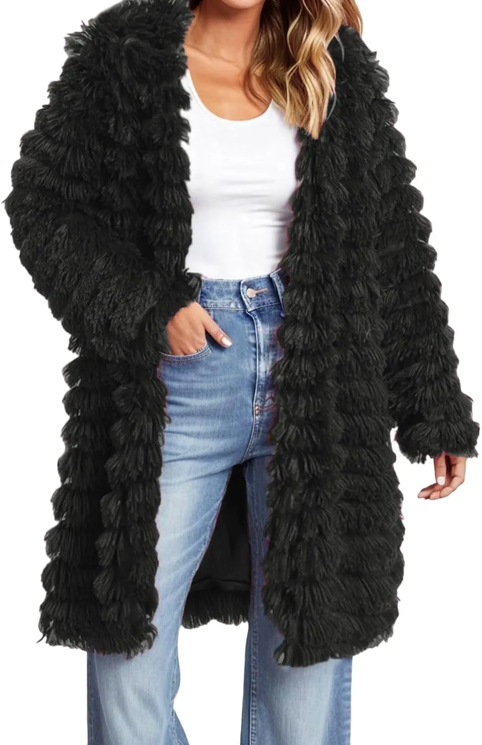 Women's 2024 Winter Overcoats Trendy Casual Fuzzy Jackets Fashion Open Front Cardigan Long/Short Shaggy Coat Outerwear