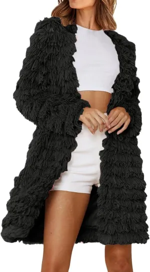 Women's 2024 Winter Overcoats Trendy Casual Fuzzy Jackets Fashion Open Front Cardigan Long/Short Shaggy Coat Outerwear