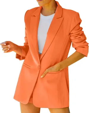 Womens Blazer Womens Suit Jackets and Blazers Womens Blazers Casual Long Women's Ruched 3/4 Sleeve Blazers Open Front Cardigan Jacket Lightweight Slim Fit Suits Jacket for Business Casual 2024