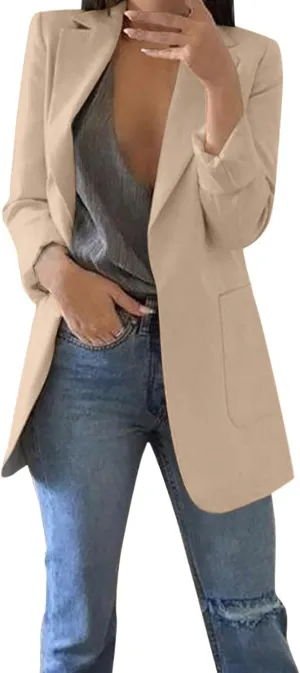 Womens Blazers Dressy Casual Plus Size Long Sleeve Blazer Oversized Open Front Lapel Collar Business Work Jacket