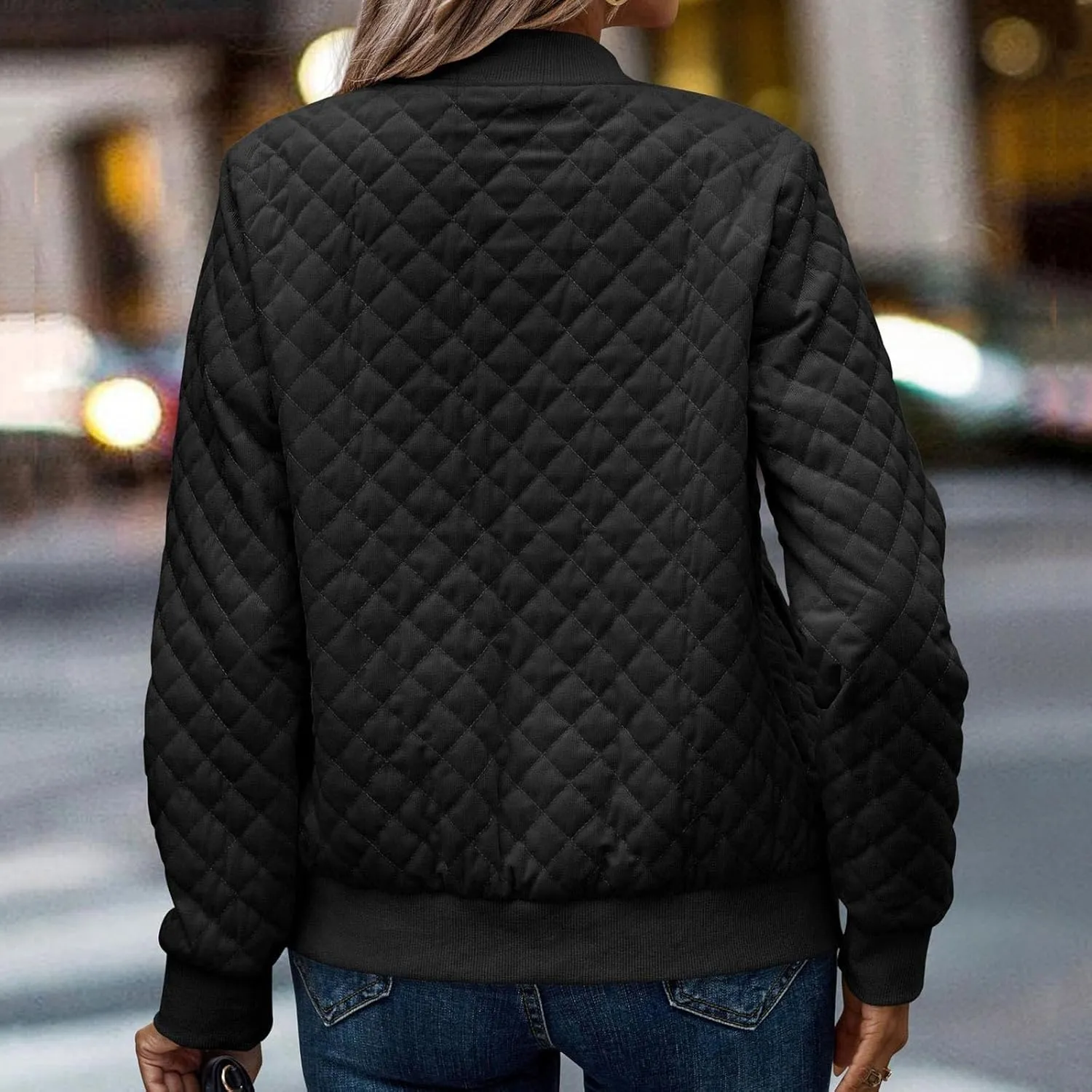Women's Bomber Jacket 2024 Winter Trendy Coats Casual Baseball Coat Button Up Outerwear Lightweight Windbreaker Pockets