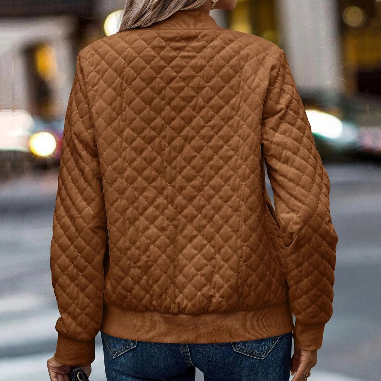 Women's Bomber Jacket 2024 Winter Trendy Coats Casual Baseball Coat Button Up Outerwear Lightweight Windbreaker Pockets
