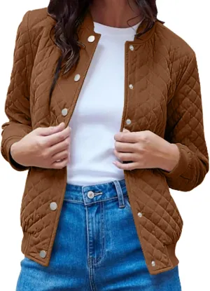Women's Bomber Jacket 2024 Winter Trendy Coats Casual Baseball Coat Button Up Outerwear Lightweight Windbreaker Pockets