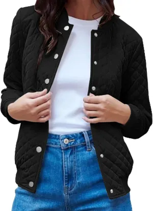 Women's Bomber Jacket 2024 Winter Trendy Coats Casual Baseball Coat Button Up Outerwear Lightweight Windbreaker Pockets