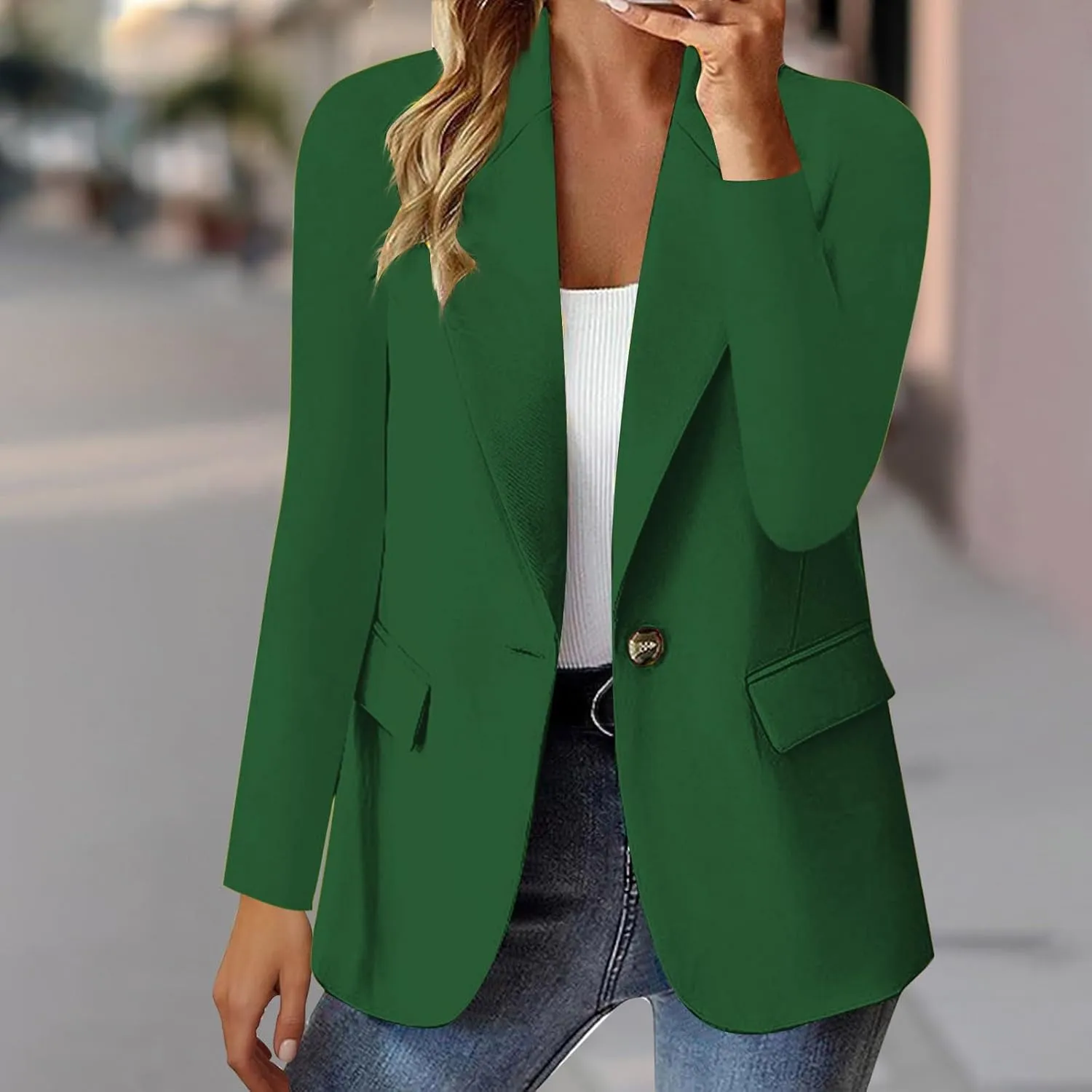 Women's Business Casual Blazer Long Sleeve Jacket Tops Button Down Lapel Lounge Suit Coat Spring Office Work Clothes