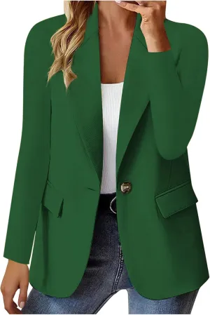 Women's Business Casual Blazer Long Sleeve Jacket Tops Button Down Lapel Lounge Suit Coat Spring Office Work Clothes