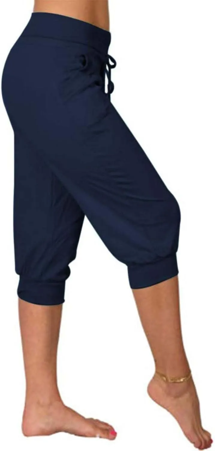 Womens Capri Pants 2025 Casual Stretchy Drawstring Waist Cropped Yoga Joggers Pants Summer Workout Cropped Trousers