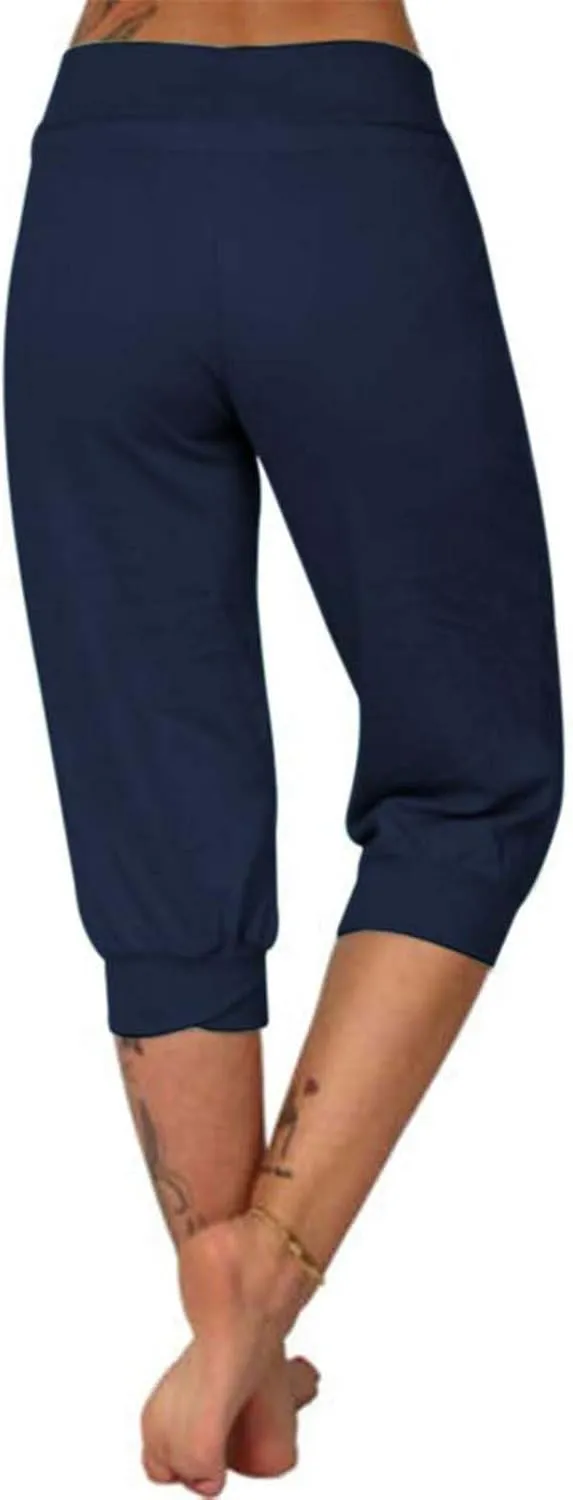 Womens Capri Pants 2025 Casual Stretchy Drawstring Waist Cropped Yoga Joggers Pants Summer Workout Cropped Trousers