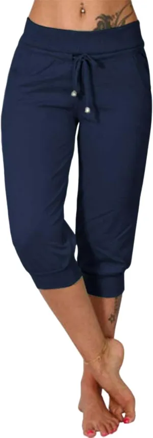 Womens Capri Pants 2025 Casual Stretchy Drawstring Waist Cropped Yoga Joggers Pants Summer Workout Cropped Trousers