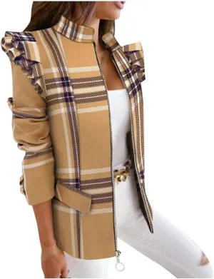 Womens Casual Blazer Jacket Long Sleeve Work 0ffice Blazer Chain Print Button Front Lapel Jackets Business Outerwear