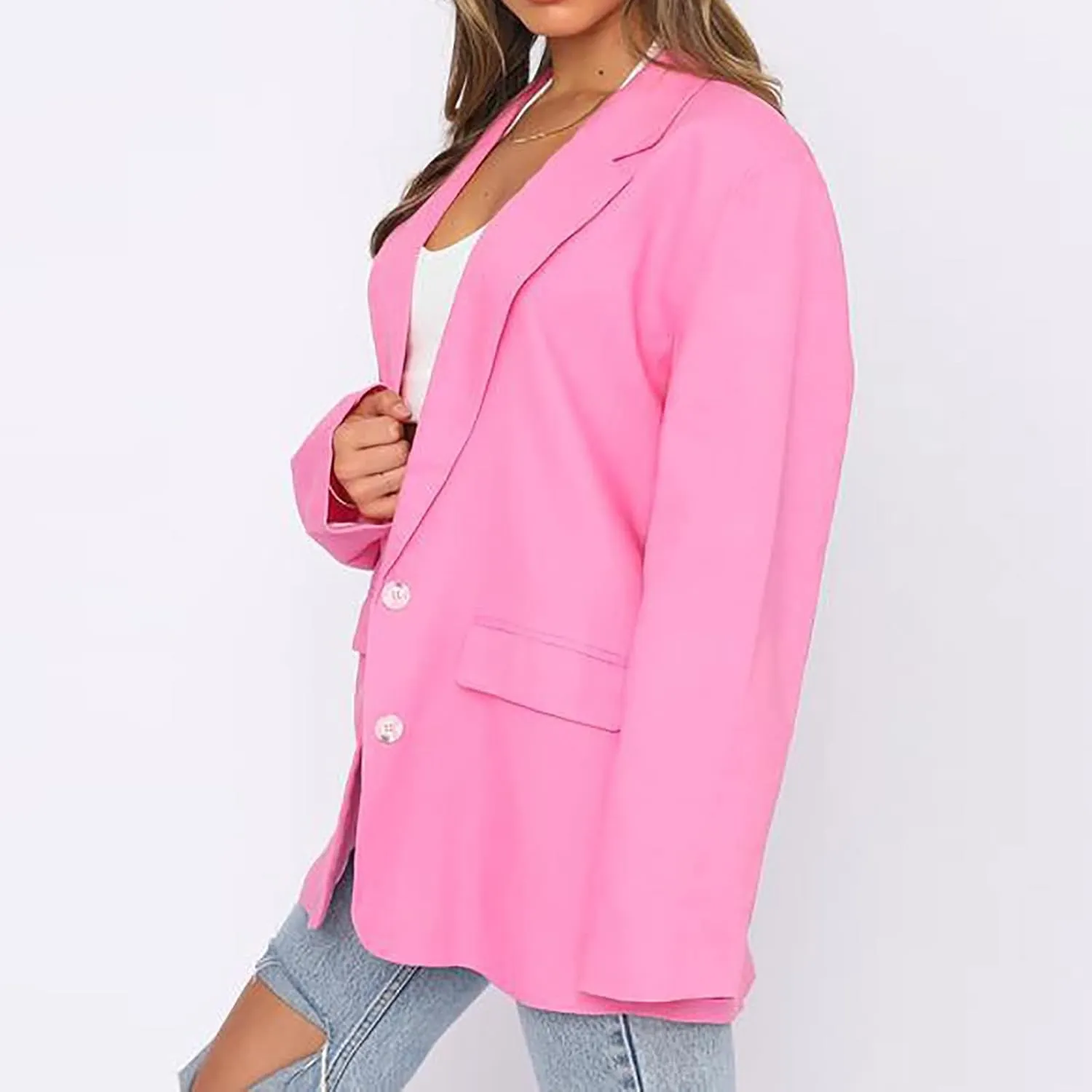 Womens Casual Blazer Jacket Oversized Long Sleeve Open Front Solid Work Office Blazer Casual Elegant Suit Jackets