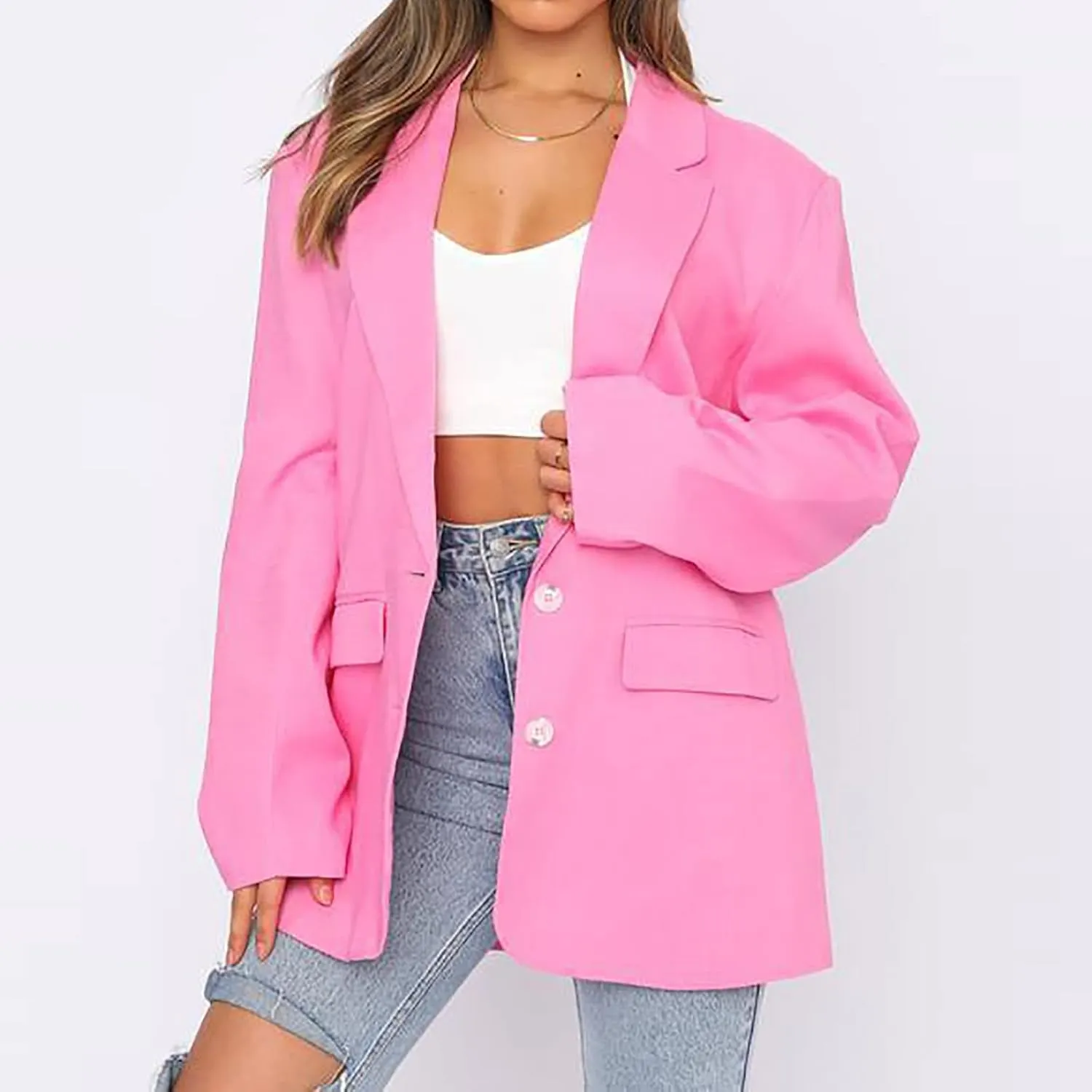 Womens Casual Blazer Jacket Oversized Long Sleeve Open Front Solid Work Office Blazer Casual Elegant Suit Jackets