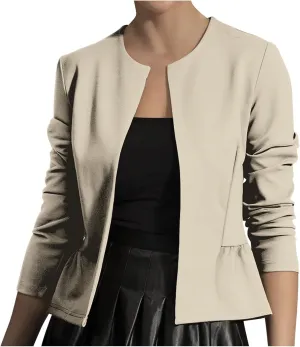 Women's Casual Blazer Trendy Casual Cropped Long Sleeve Blazer Jackets Elegant Open Front Work Office Cardigan