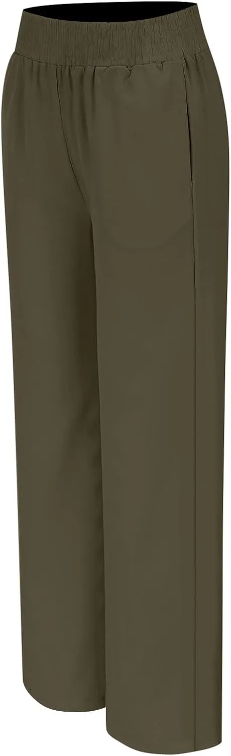 Women's Casual Loose Pants Wide Leg Elastic High Waisted Straight Leg Linen Pants Solid Color Running Workout Trouser