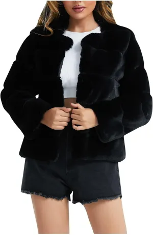 Women's Coats Winter Fleece Cropped Jacket Long Sleeve Open Front Cardigan Warm Outerwear Fall Clothes, S-2XL
