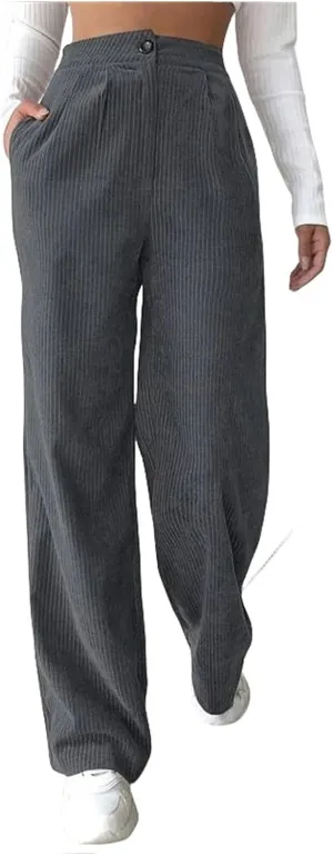 Womens Corduroy Pants High Waisted Wide Leg Palazzo Pant Dress Straight Leg Trousers Trendy Work Sweatpants Pockets