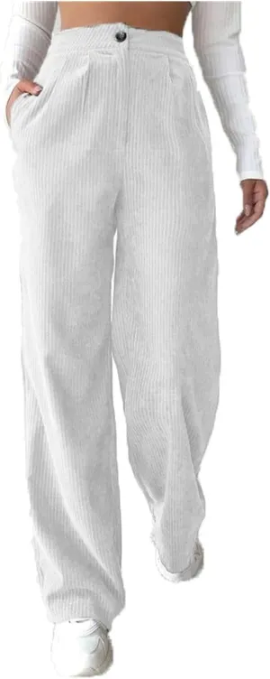 Womens Corduroy Pants High Waisted Wide Leg Palazzo Pant Dress Straight Leg Trousers Trendy Work Sweatpants Pockets