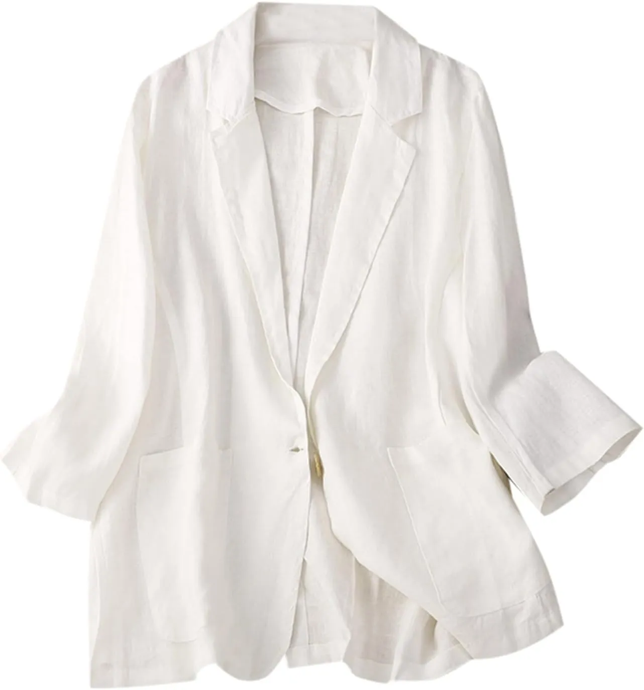 Womens Cotton Linen Blazer Shirts Casual Lightweight Long Sleeve Small Suit Top 2024 Open Front Cardigans with Pocket