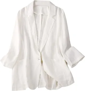 Womens Cotton Linen Blazer Shirts Casual Lightweight Long Sleeve Small Suit Top 2024 Open Front Cardigans with Pocket