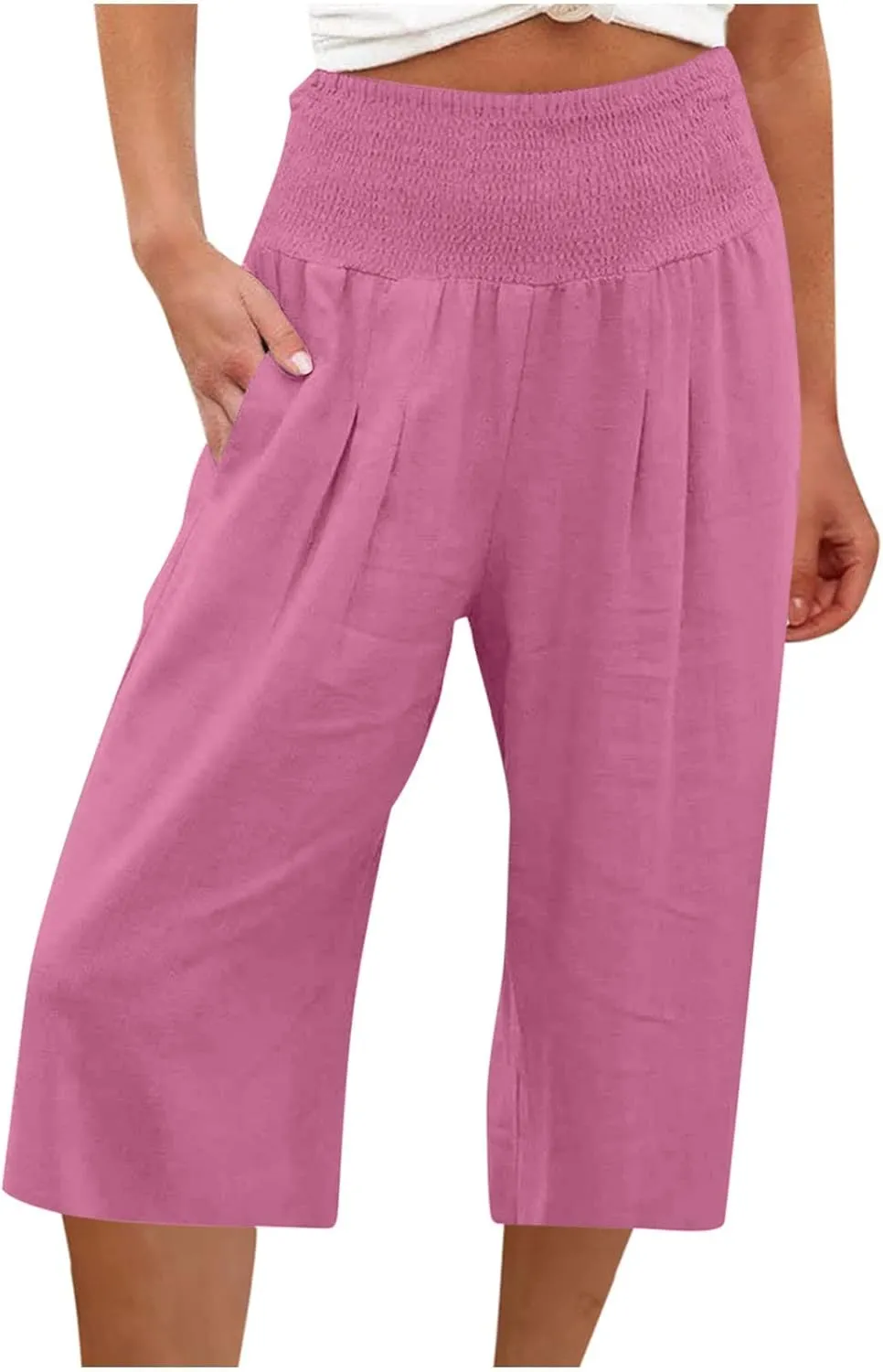 Womens Cropped Capri Pants Ladies 3/4 Length Trousers Loose Wide Leg Sweatpants Elastic Waist Trouser Straight Pant