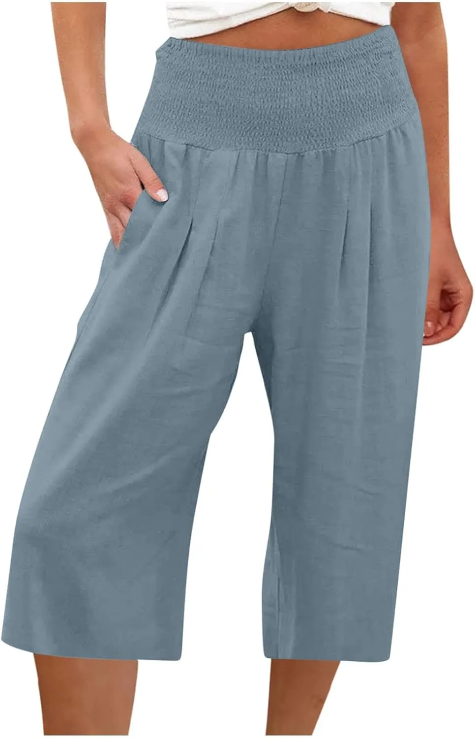 Womens Cropped Capri Pants Ladies 3/4 Length Trousers Loose Wide Leg Sweatpants Elastic Waist Trouser Straight Pant