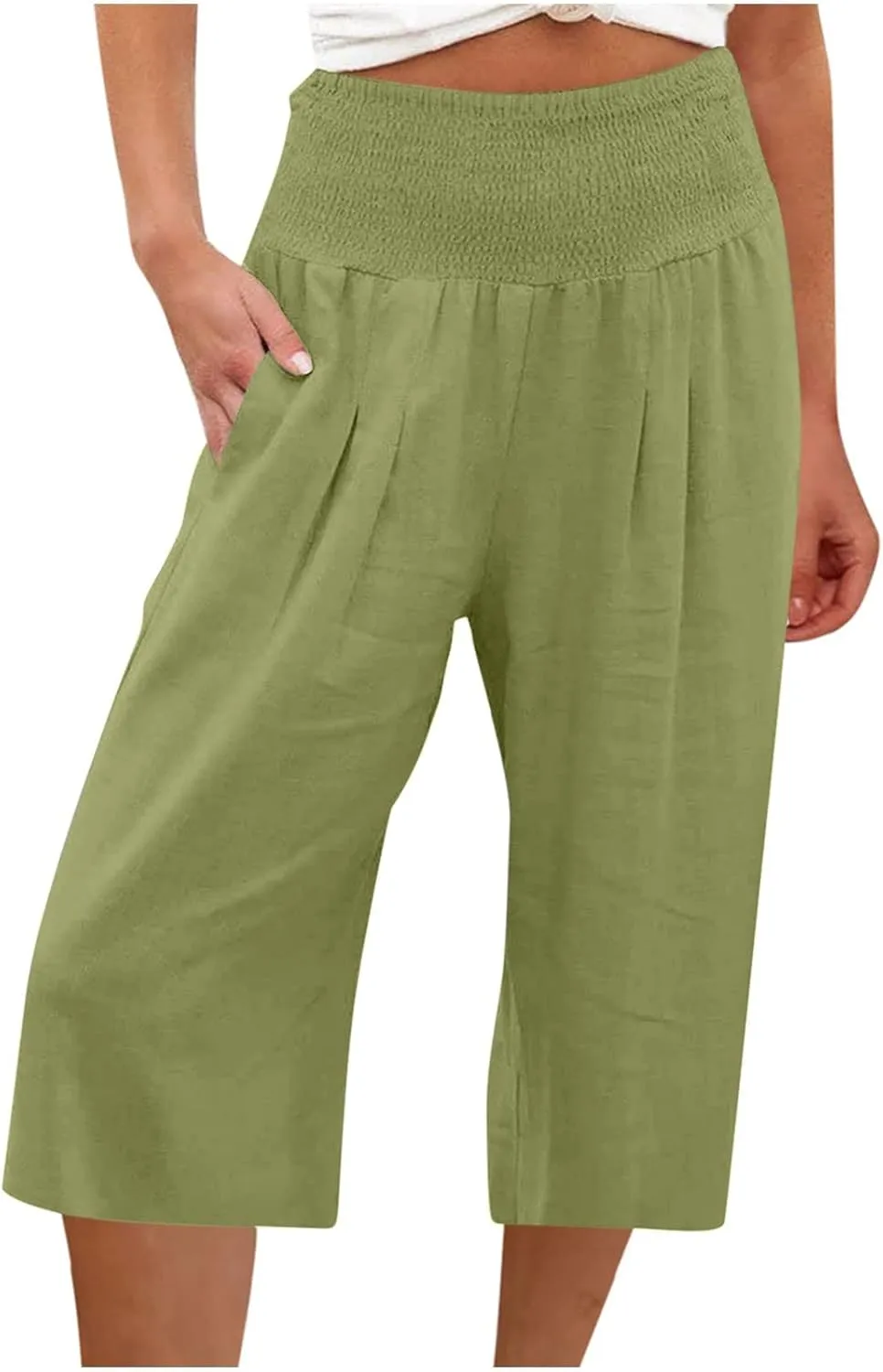 Womens Cropped Capri Pants Ladies 3/4 Length Trousers Loose Wide Leg Sweatpants Elastic Waist Trouser Straight Pant