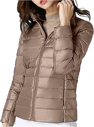 Womens Cropped Puffer Jacket Lightweight Packable Down Coat Casual Warm Zipper Long Sleeve Outwear 2024 Winter Coats