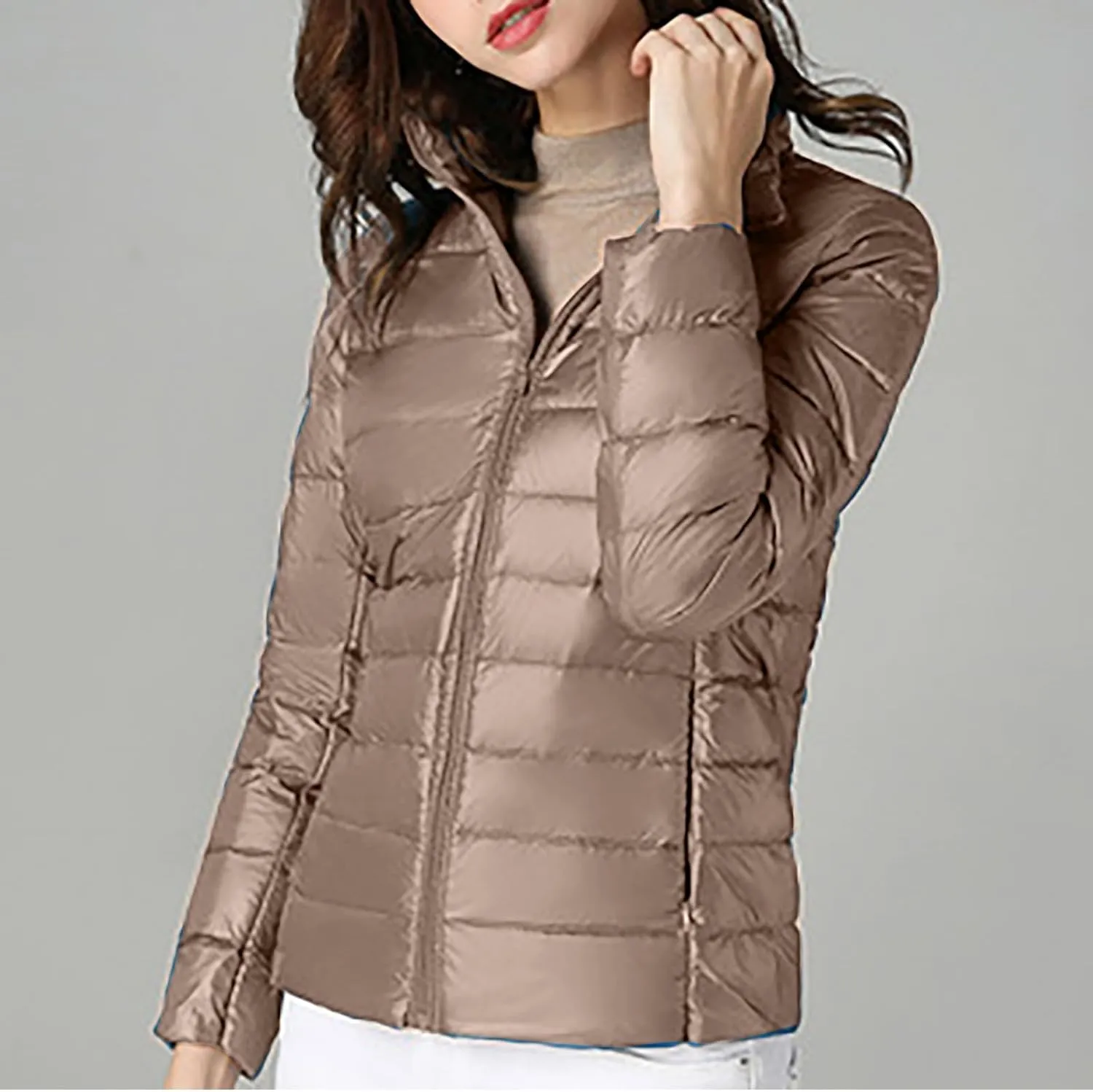 Womens Cropped Puffer Jacket Lightweight Packable Down Coat Casual Warm Zipper Long Sleeve Outwear 2024 Winter Coats