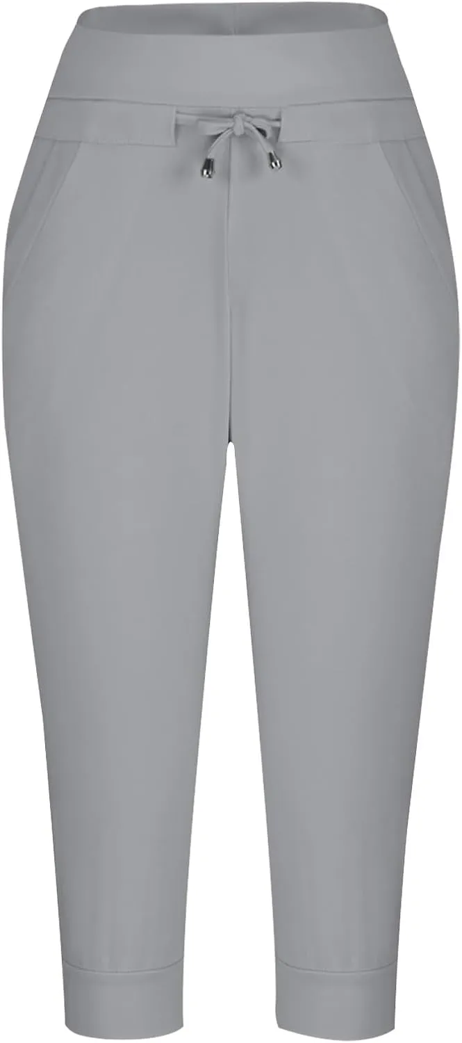 Women's Cropped Trousers Drawstring Capri Pants 3/4 Length Sweatpants Mid Waisted Yoga Pant Elastic Waist Trouser