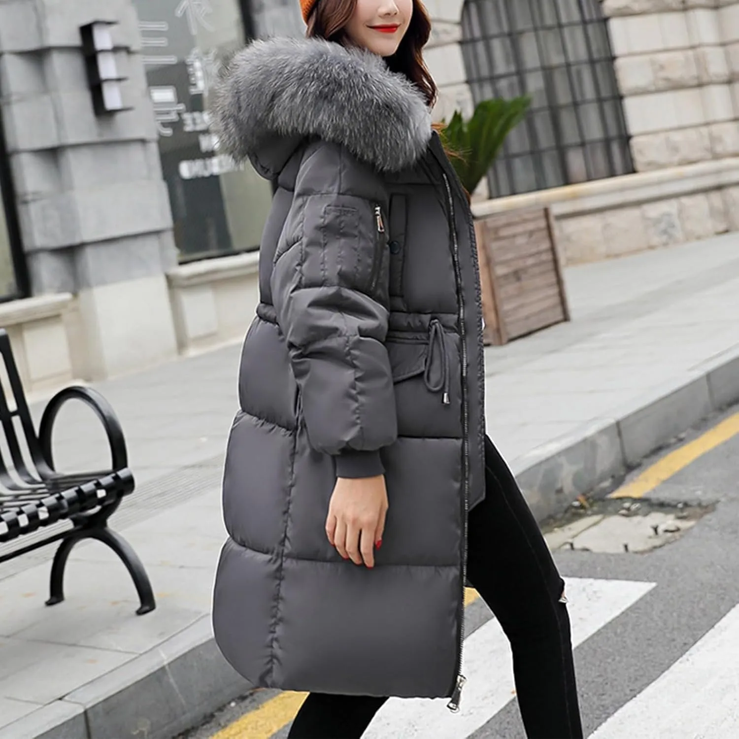Women's Down Jacket Winter Mid Lenght Down Puffer Coats Ladies Lightweight Jackets With Hood Plus Fall
