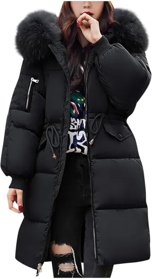 Women's Down Jacket Winter Mid Lenght Down Puffer Coats Ladies Lightweight Jackets With Hood Plus Fall