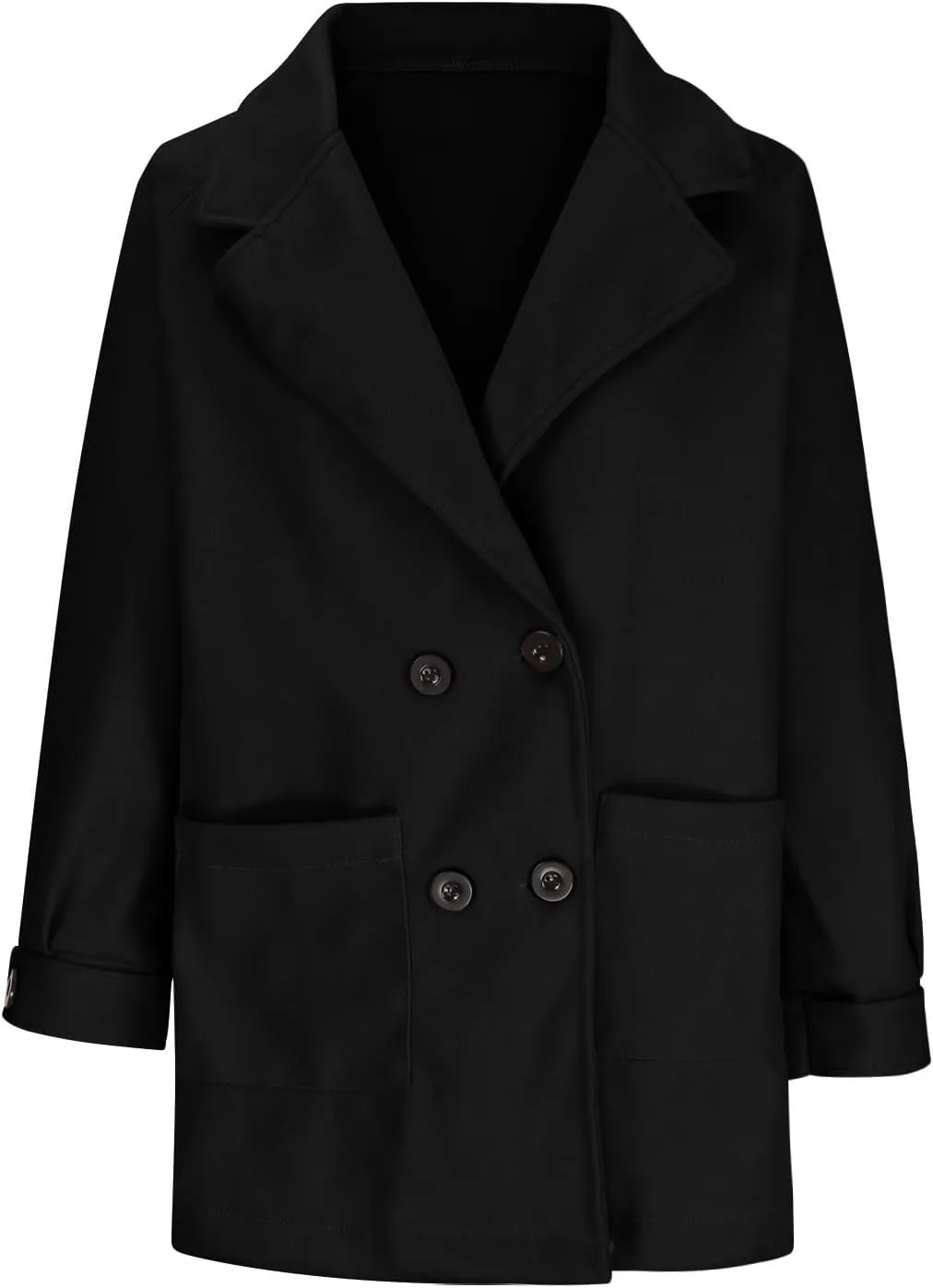 Womens Fall Winter Wool Coats Double Breasted Midi Peacoat Long Sleeve Lapel Trench Coats Warm Overcoats Outerwear