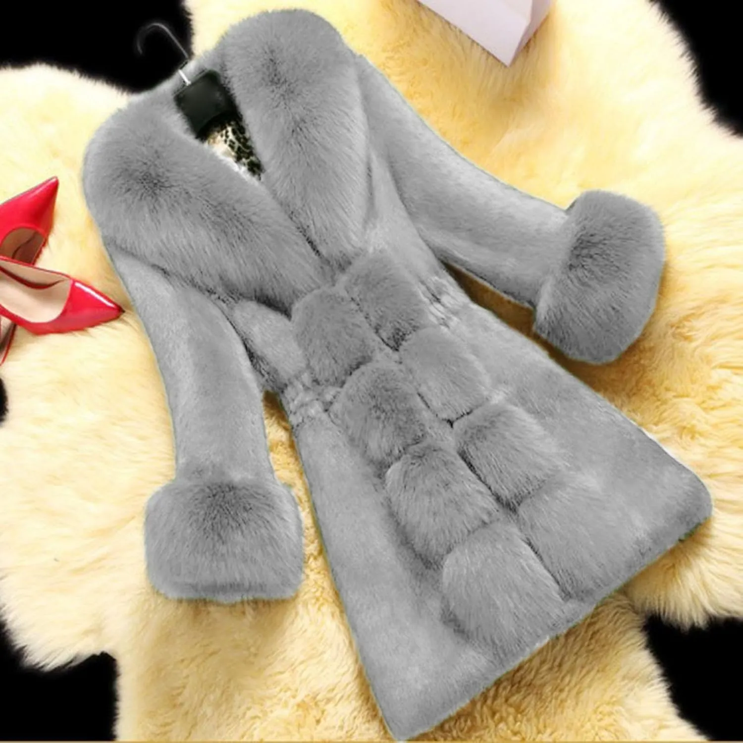 Women's Faux Fox Fur Coat Thicken Warm Fur Jacket Winter Classy Elegant Outerwear Coat Solid Slim Fit A-Line Overcoat