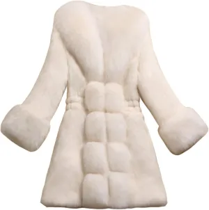 Women's Faux Fox Fur Coat Thicken Warm Fur Jacket Winter Classy Elegant Outerwear Coat Solid Slim Fit A-Line Overcoat