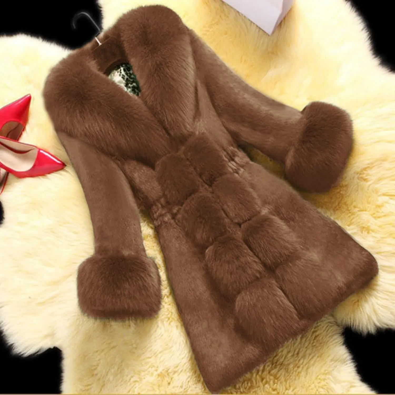 Women's Faux Fox Fur Coat Thicken Warm Fur Jacket Winter Classy Elegant Outerwear Coat Solid Slim Fit A-Line Overcoat