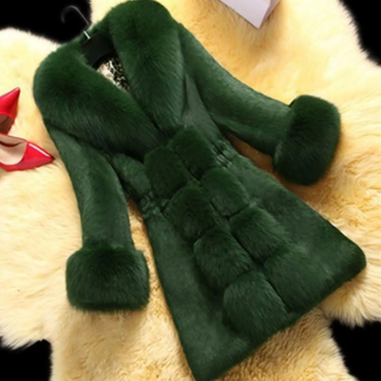 Women's Faux Fox Fur Coat Thicken Warm Fur Jacket Winter Classy Elegant Outerwear Coat Solid Slim Fit A-Line Overcoat