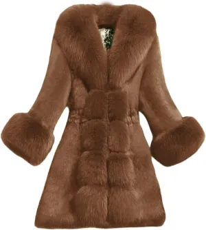 Women's Faux Fox Fur Coat Thicken Warm Fur Jacket Winter Classy Elegant Outerwear Coat Solid Slim Fit A-Line Overcoat